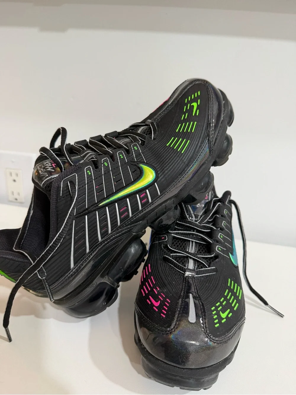 Nike Black Sneakers with Neon Green and Pink Accents